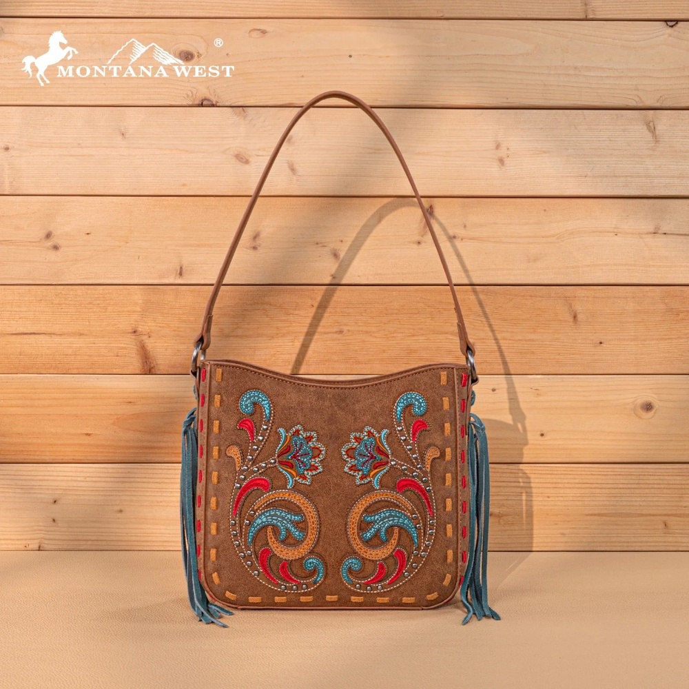 Montana West Brown Embroidered Hobo Bag Western Cowgirl Handbag